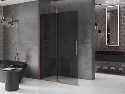 Mexen Velar perete de duș extensibil Walk-in 150 x 200 cm, grafit 8 mm, aur roz - 871-150-000-43-60
