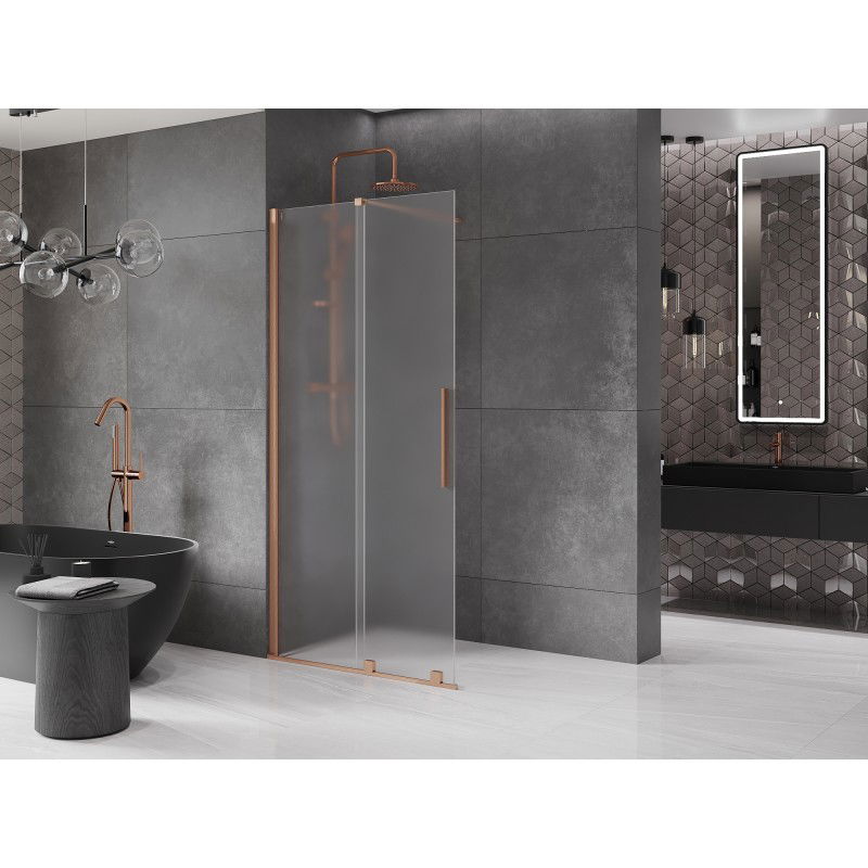 Mexen Velar perete de duș culisant Walk-in 90 x 200 cm, înghețat 8 mm, cupru periat - 871-090-000-33-65