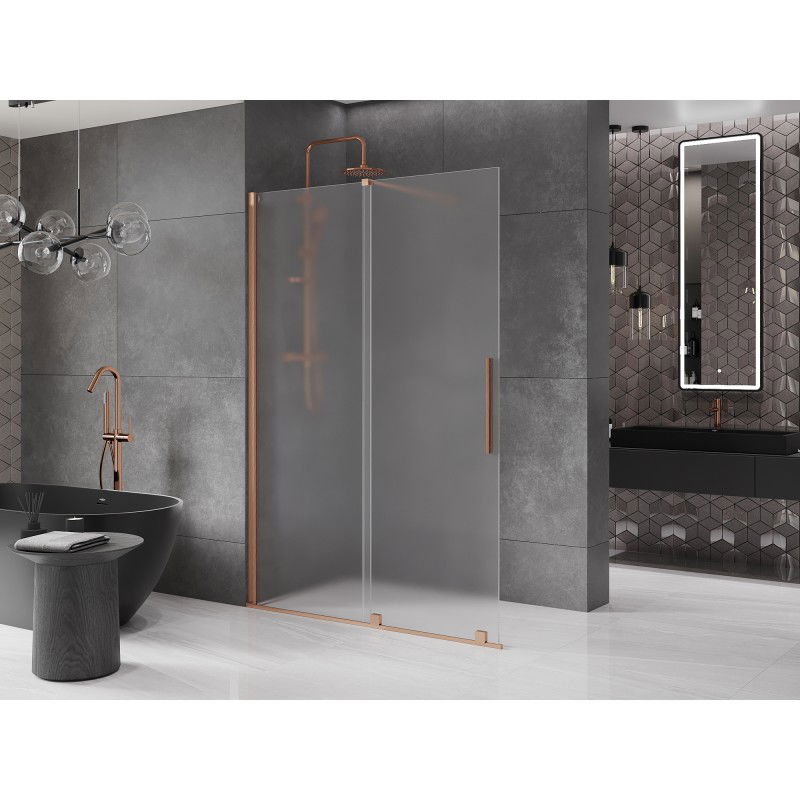 Mexen Velar tolóajtós walk-in zuhanyfal 160 x 200 cm, deres 8 mm, kefélt réz - 871-160-000-33-65