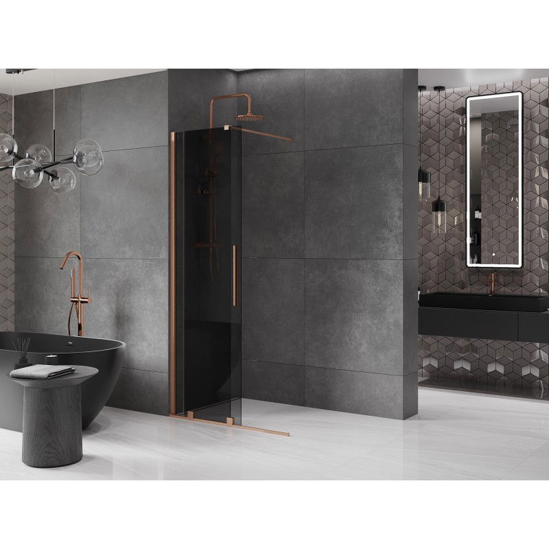 Mexen Velar perete de duș glisant Walk-in 75 x 200 cm, grafit 8 mm, cupru periat - 871-075-000-43-65
