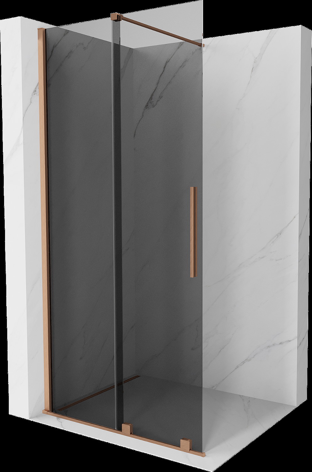 Mexen Velar perete duș extensibil Walk-in 90 x 200 cm, grafit 8 mm, cupru periat - 871-090-000-43-65