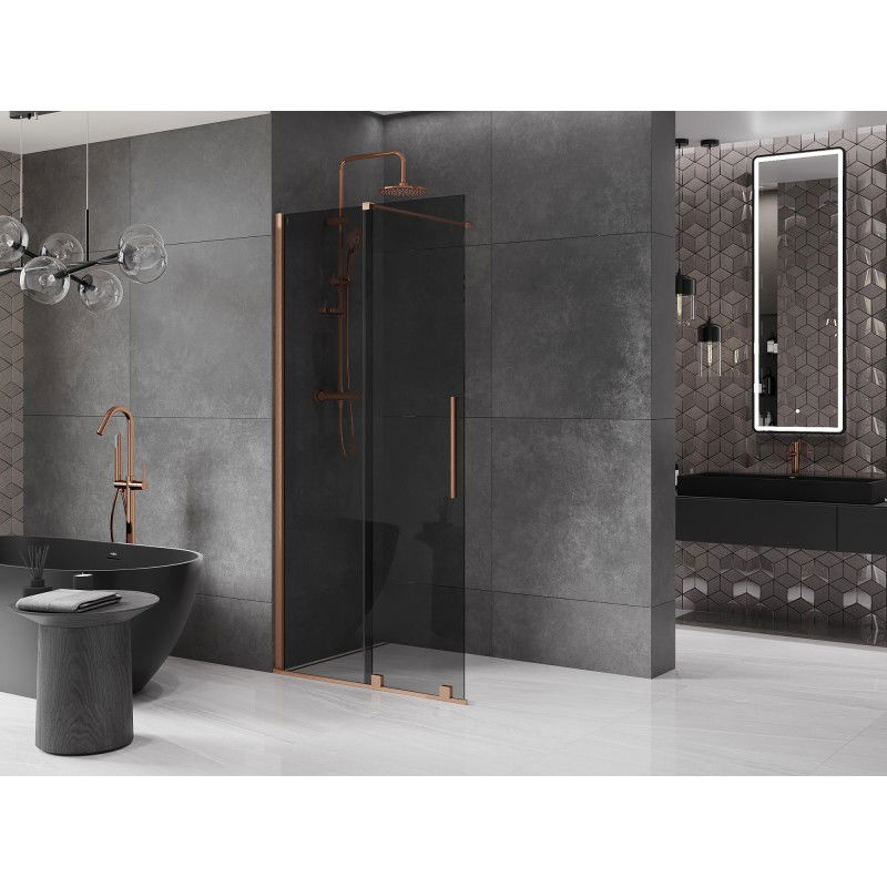 Mexen Velar Walk-in tolóajtós zuhanyfal 70 x 200 cm, grafit 8 mm, csiszolt réz - 871-070-000-43-65