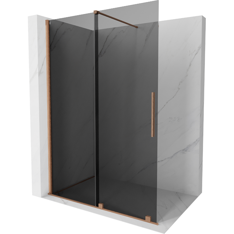 Mexen Velar összecsukható zuhanyfal Walk-in 130 x 200 cm, grafit 8 mm, kefeeltetett réz - 871-130-000-43-65