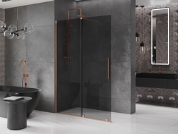 Mexen Velar összecsukható zuhanyfal Walk-in 130 x 200 cm, grafit 8 mm, kefeeltetett réz - 871-130-000-43-65