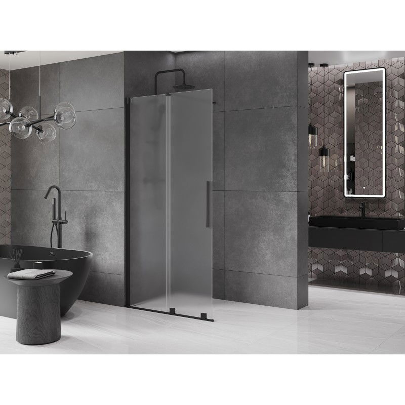 Mexen Velar tolóajtós, walk-in zuhanyfal, 75 x 200 cm, matt, 8 mm, fekete - 871-075-000-33-70