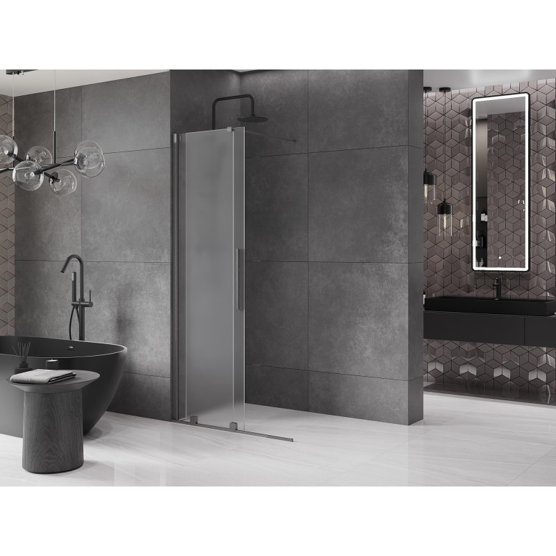 Mexen Velar Walk-in eltolható zuhanyfal 90 x 200 cm, homályos, 8 mm, kefélt pisztolyszürke - 871-090-000-33-66