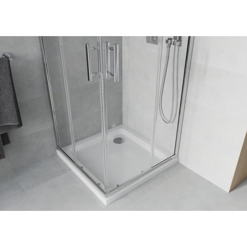 Mexen Rio 80 x 80 cm-es négyzet alakú zuhanyfülke, átlátszó, króm + Flat zuhanytálca, fehér - 860-080-080-01-00-4010