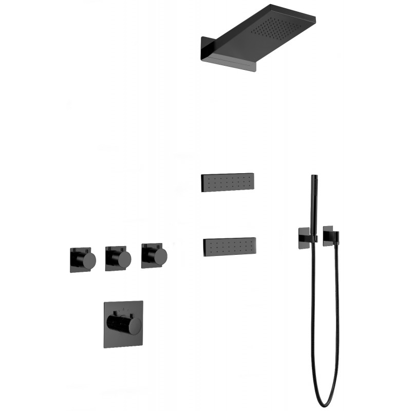 Mexen Fall set de duș încastrat, negru - 7602-04-70