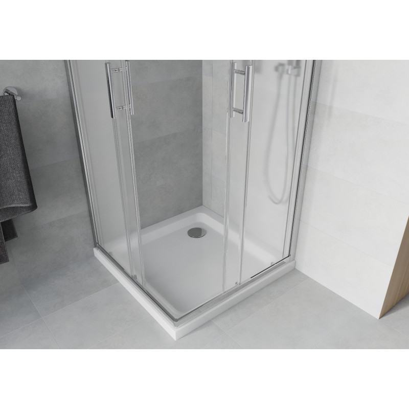 Mexen Rio cabina de duș pătrată 70 x 70 cm, geam sablat, crom + tăviță Flat, alb - 860-070-070-01-30-4010