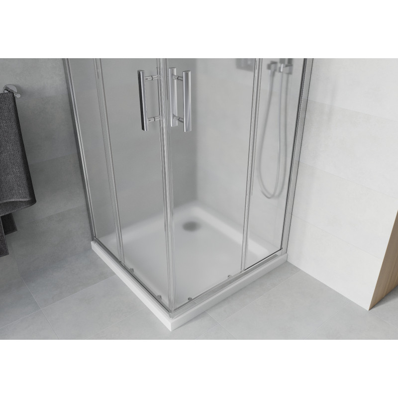 Mexen Rio cabina de duș pătrată 70 x 70 cm, geam sablat, crom + tăviță Flat, alb - 860-070-070-01-30-4010