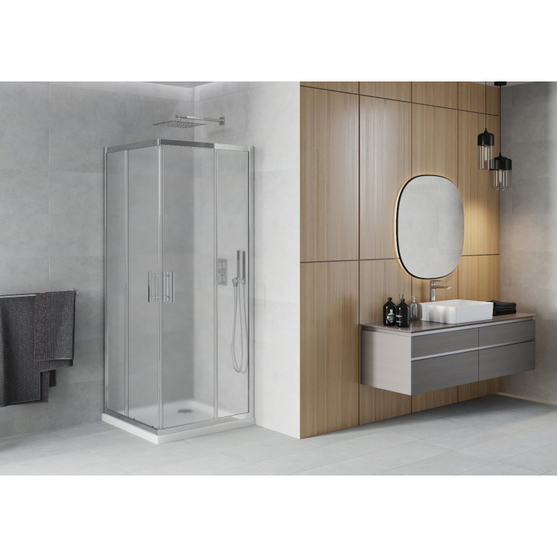 Mexen Rio cabina de duș pătrată 90 x 90 cm, mat, crom + cădiță Flat, alb - 860-090-090-01-30-4010