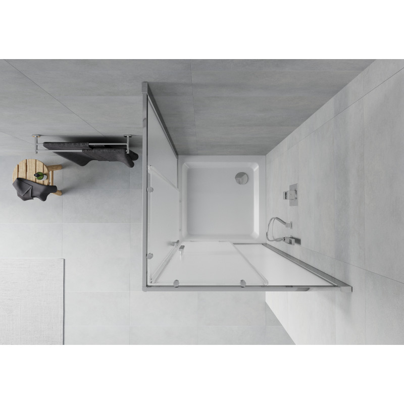 Mexen Rio 90 x 90 cm-es szögletes zuhanykabin, matt, króm + Flat zuhanytálca, fehér - 860-090-090-01-30-4010