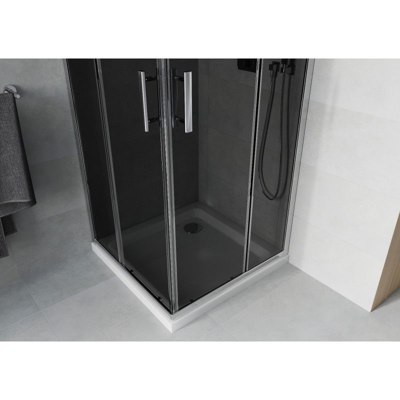 Mexen Rio négyzet alakú zuhanykabin 70 x 70 cm, grafit, króm + lapos zuhanytálca, fehér - 860-070-070-01-40-4010
