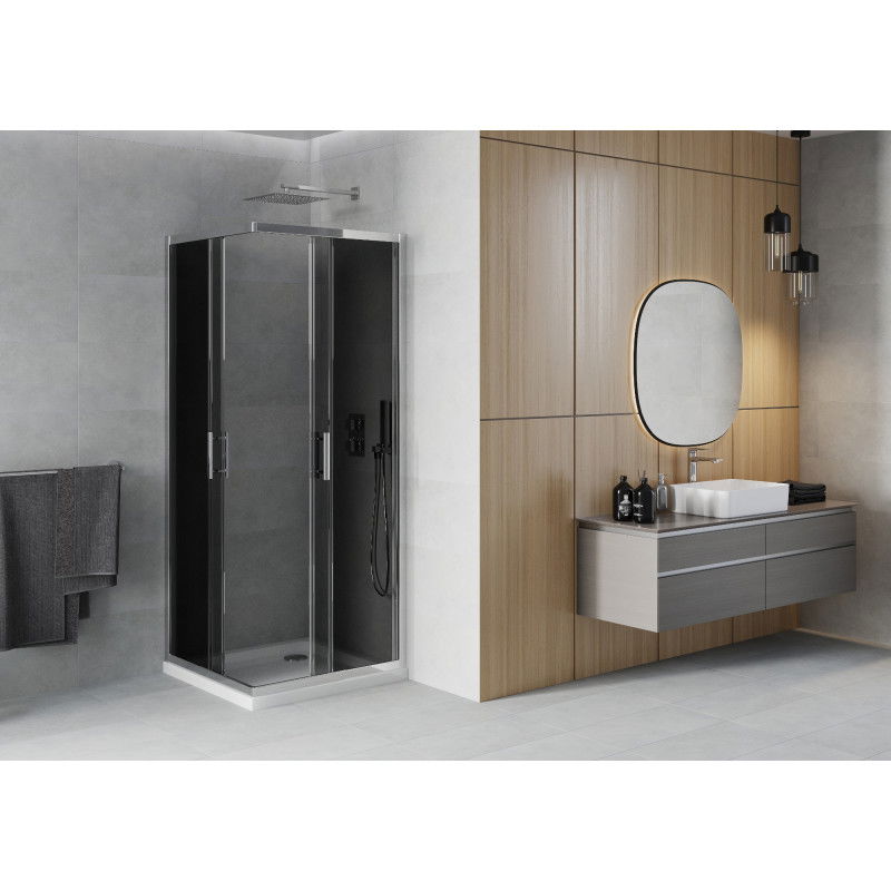 Mexen Rio cabină de duș pătrată 90 x 90 cm, grafit, crom + cadă de duș Flat, alb - 860-090-090-01-40-4010
