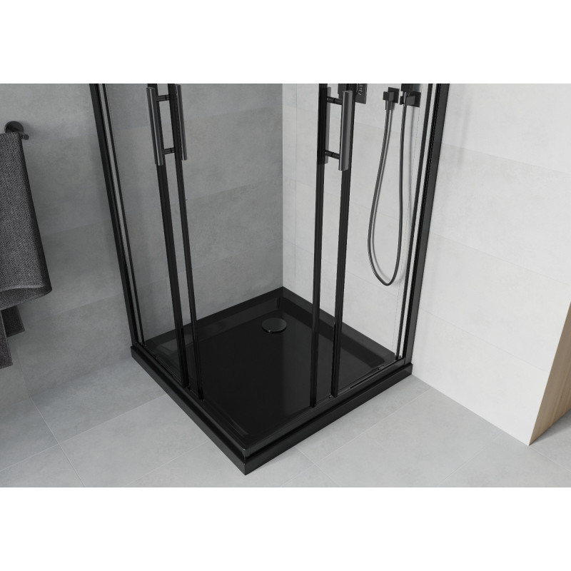 Mexen Rio cabină de duș pătrată 80 x 80 cm, transparentă, neagră + cădiță Flat, neagră - 860-080-080-70-00-4070B