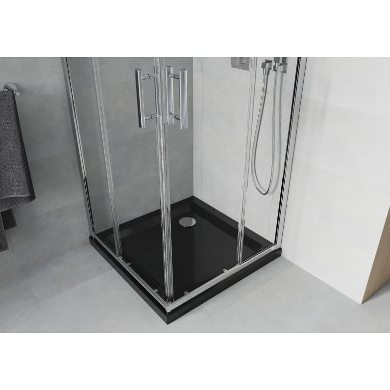 Mexen Rio cabina de duș pătrată 80 x 80 cm, transparentă, cromată + cadă de duș Flat, negru - 860-080-080-01-00-4070