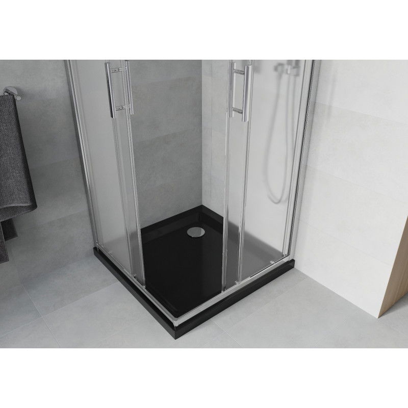 Mexen Rio cabina de duș pătrată 80 x 80 cm, mat, crom + cadă Flat, negru - 860-080-080-01-30-4070