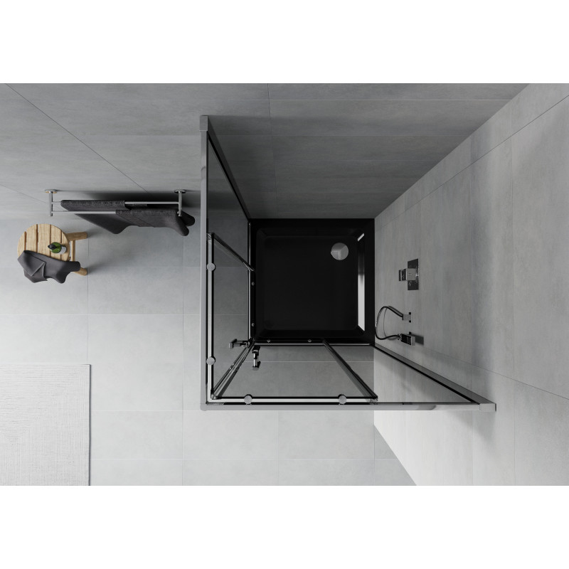 Mexen Rio cabina de duș pătrată 80 x 80 cm, grafit, crom + cadă Flat, negru - 860-080-080-01-40-4070
