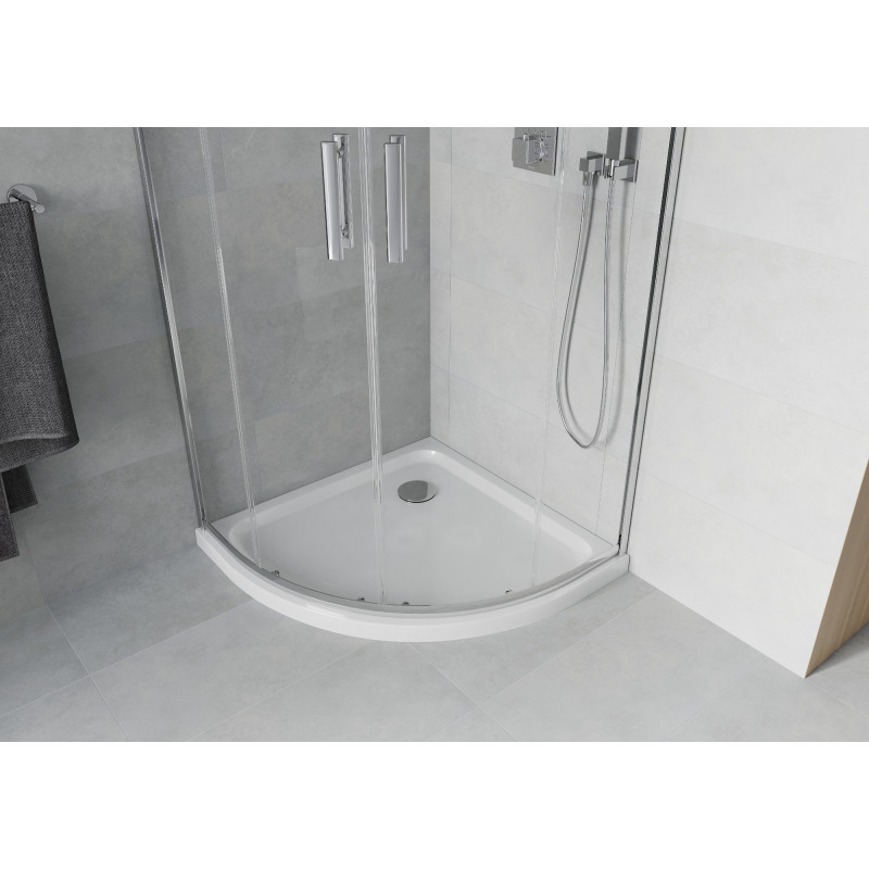 Mexen Rio 90 x 90 cm-es félköríves zuhanykabin, átlátszó, króm + Flat fehér zuhanytálca - 863-090-090-01-00-4110