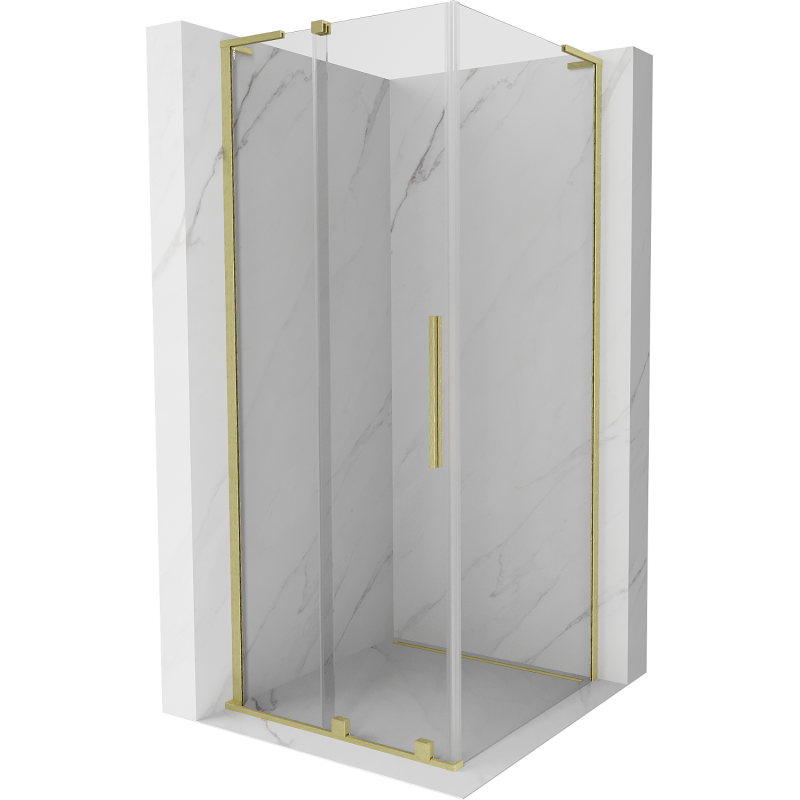 Mexen Velar L cabină de duș glisantă 100 x 100 cm, transparentă, auriu periat - 871-100-100-03-55
