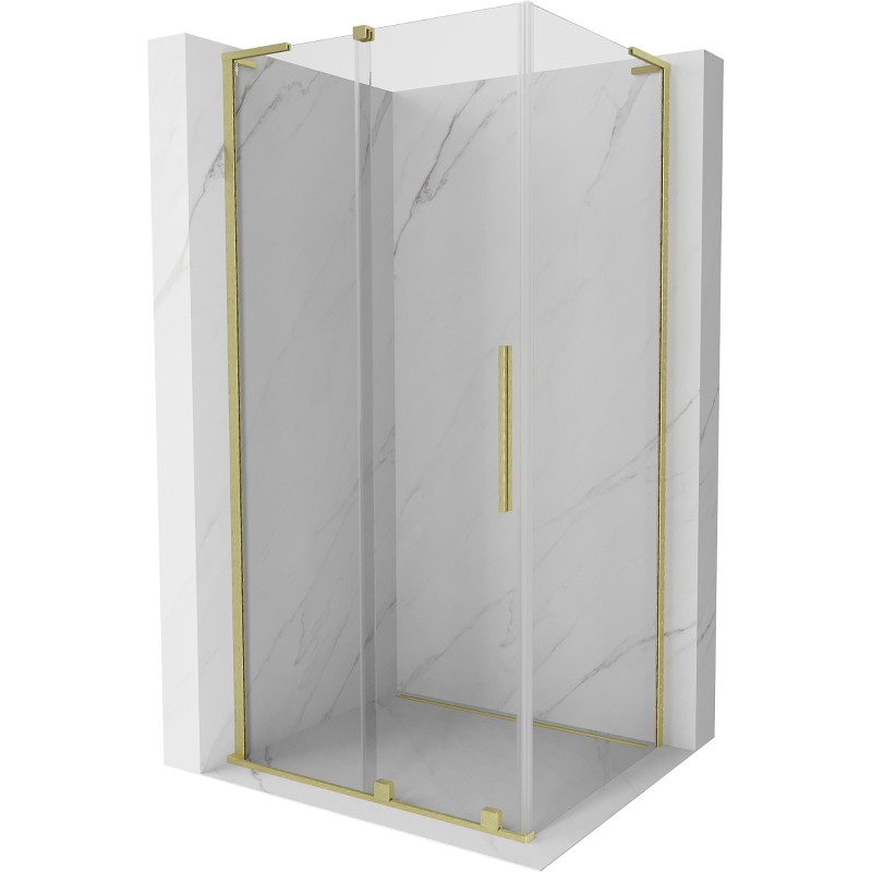 Mexen Velar L 100 x 80 cm-es tolóajtós zuhanykabin, átlátszó, arany kefélt - 871-100-080-03-55