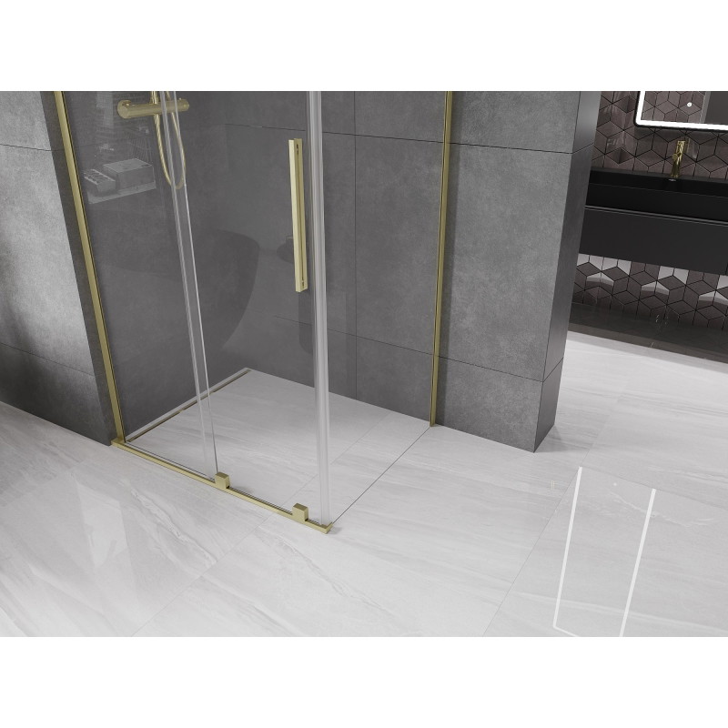 Mexen Velar L 100 x 80 cm-es tolóajtós zuhanykabin, átlátszó, arany kefélt - 871-100-080-03-55