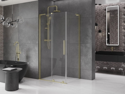 Mexen Velar L 100 x 80 cm-es tolóajtós zuhanykabin, átlátszó, arany kefélt - 871-100-080-03-55