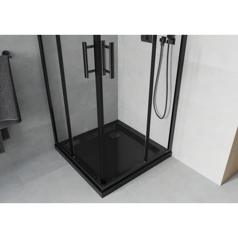 Mexen Rio 90 x 90 cm-es négyzet alakú zuhanykabin, átlátszó, fekete + Flat tálca, fekete - 860-090-090-70-00-4070B