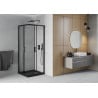 Mexen Rio cabină de duș pătrată 90 x 90 cm, transparent, Neagră + cadă de duș Flat, Neagră - 860-090-090-70-00-4070B