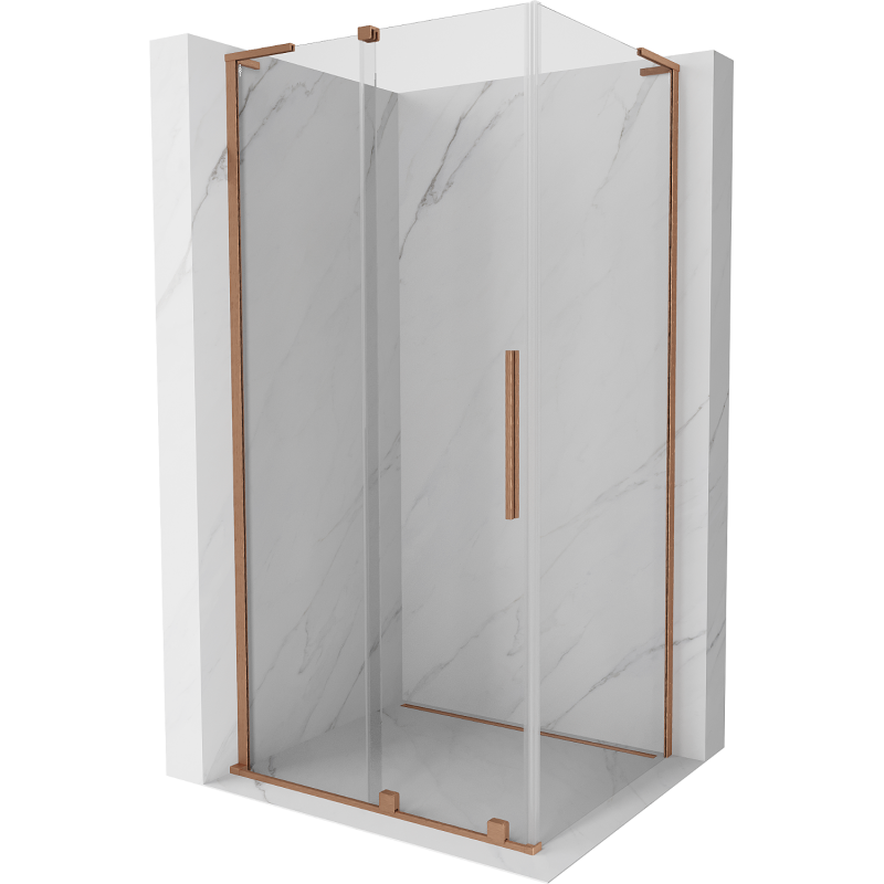 Mexen Velar L zuhanykabin tolóajtóval 120 x 80 cm, átlátszó, kefélt réz - 871-120-080-03-65
