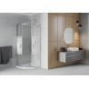 Cabină de duș semirotundă Mexen Rio 90 x 90 cm, dungi albe, crom + cadă Flat, alb - 863-090-090-01-20-4110