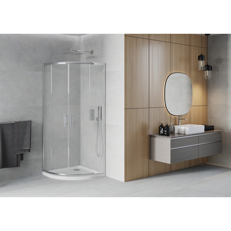 Mexen Rio zuhanykabin félkör alakú 80 x 80 cm, zúzmara, króm + Flat zuhanytálca, fehér - 863-080-080-01-30-4110