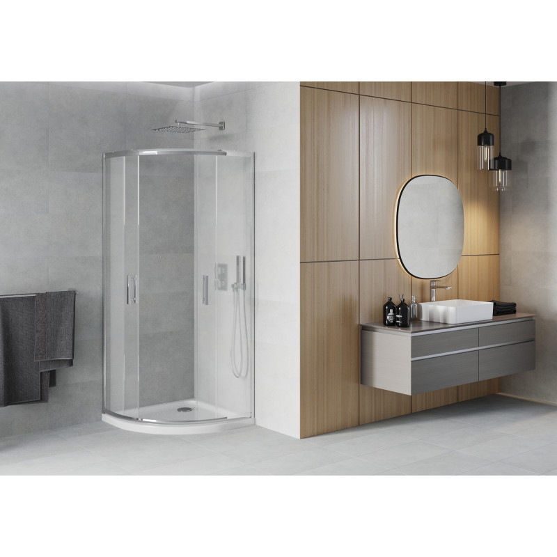 Mexen Rio 90 x 90 cm félköríves zuhanykabin, homályos, króm + Flat tálca, fehér - 863-090-090-01-30-4110
