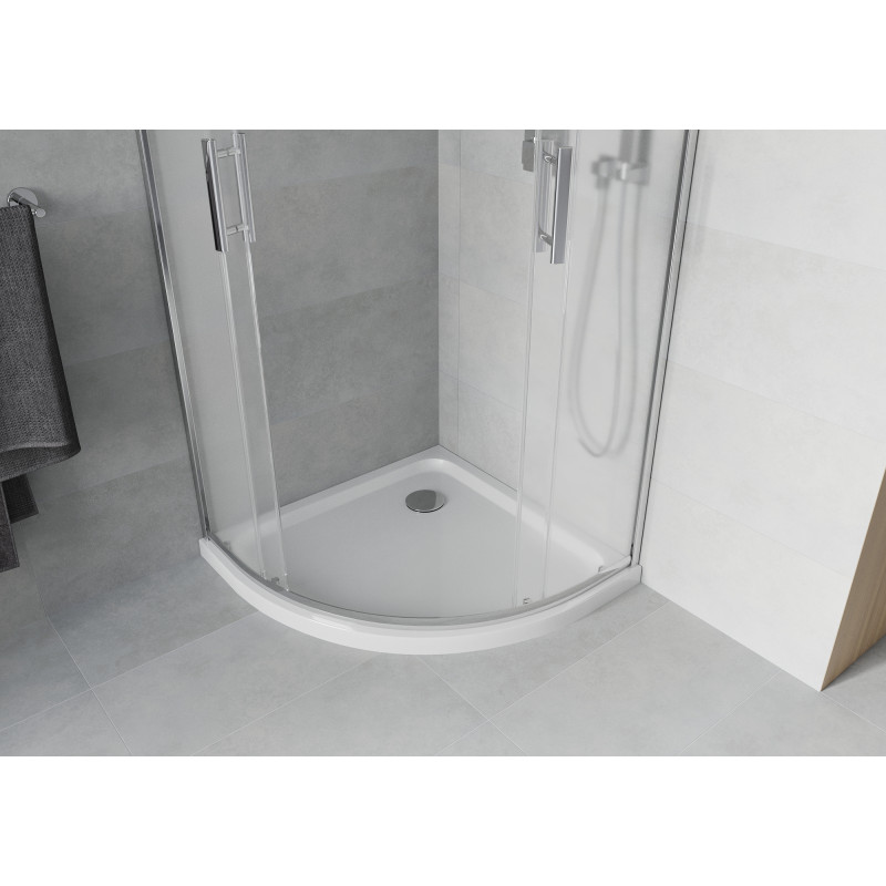 Mexen Rio 90 x 90 cm félköríves zuhanykabin, homályos, króm + Flat tálca, fehér - 863-090-090-01-30-4110