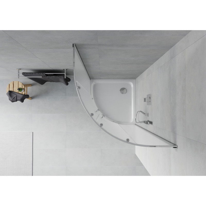 Mexen Rio cabina de duș semirotundă 90 x 90 cm, înghețat, crom + cadă Flat, alb - 863-090-090-01-30-4110