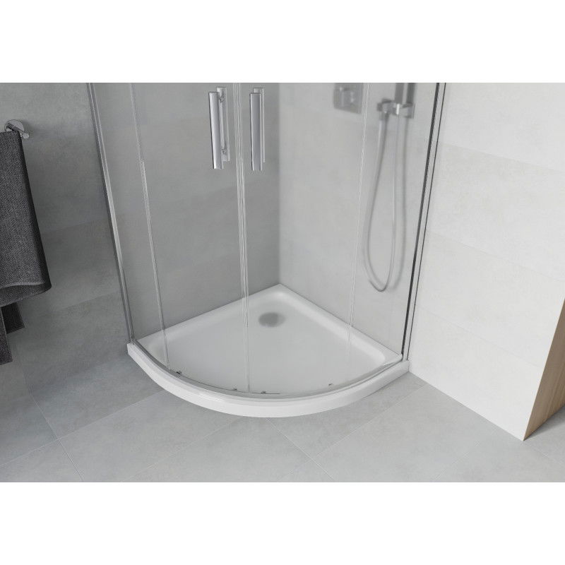Mexen Rio cabina de duș semirotundă 90 x 90 cm, înghețat, crom + cadă Flat, alb - 863-090-090-01-30-4110