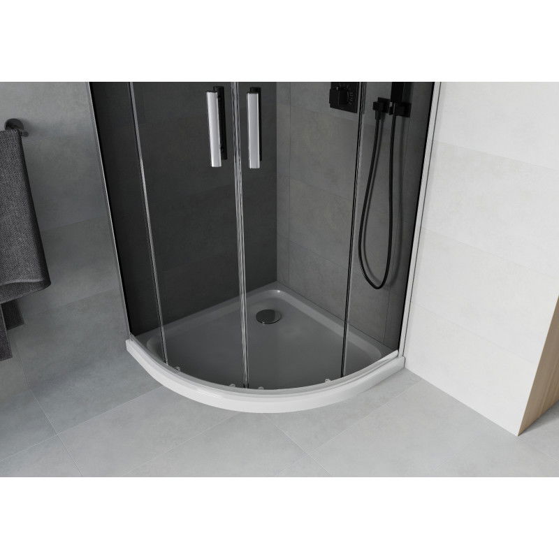 Mexen Rio félköríves zuhanykabin 80 x 80 cm, grafit, króm + Flat zuhanytálca, fehér - 863-080-080-01-40-4110