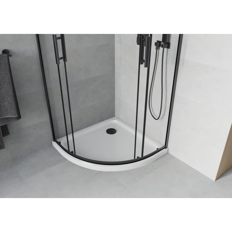 Mexen Rio 90 x 90 cm-es, félköríves zuhanykabin, átlátszó, fekete + Flat zuhanytálca, fehér - 863-090-090-70-00-4110B
