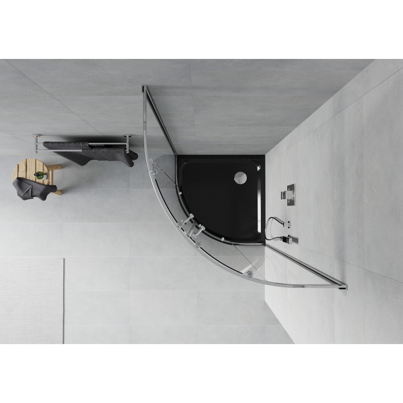 Mexen Rio 80 x 80 cm félköríves zuhanykabin, átlátszó, króm + Flat zuhanytálca, fekete - 863-080-080-01-00-4170