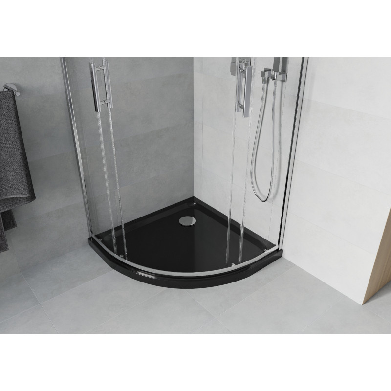 Mexen Rio félköríves zuhanykabin 90 x 90 cm, átlátszó, króm + Flat zuhanytálca, fekete - 863-090-090-01-00-4170