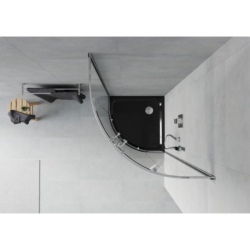 Mexen Rio félköríves zuhanykabin 90 x 90 cm, átlátszó, króm + Flat tálca, fekete - 863-090-090-01-00-4170