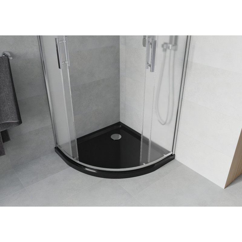 Mexen Rio cabina de duș semicirculară 90 x 90 cm, mat, crom + cadă Flat, negru - 863-090-090-01-30-4170