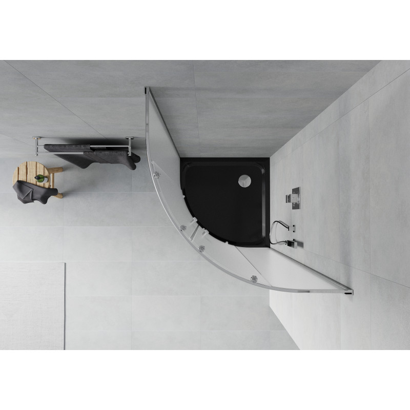 Mexen Rio cabina de duș semicirculară 90 x 90 cm, mat, crom + cadă Flat, negru - 863-090-090-01-30-4170