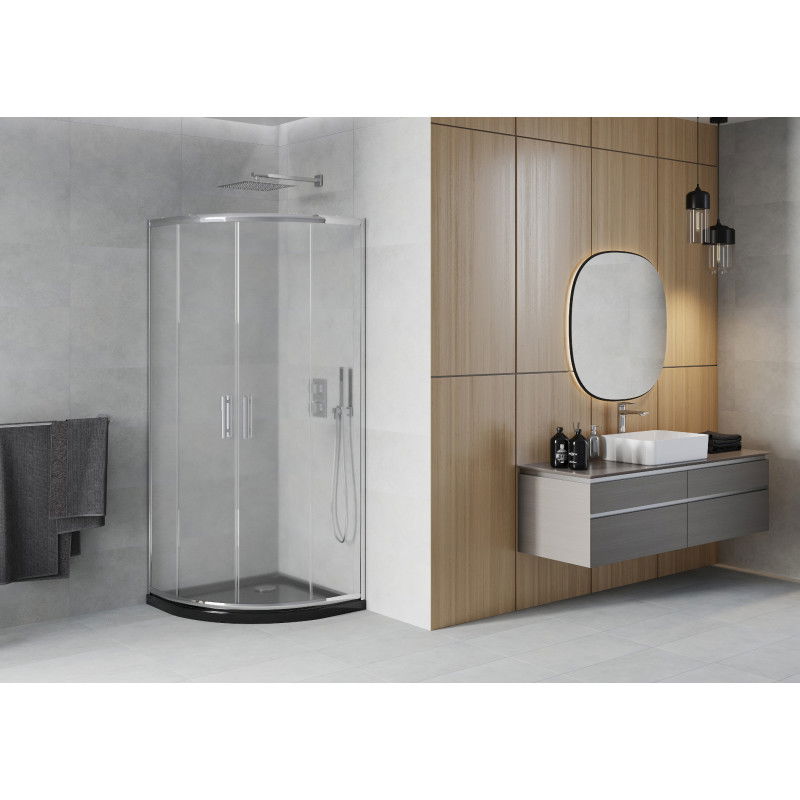 Mexen Rio cabină de duș semirotundă 90 x 90 cm, mat, crom + cădiță Flat, negru - 863-090-090-01-30-4170