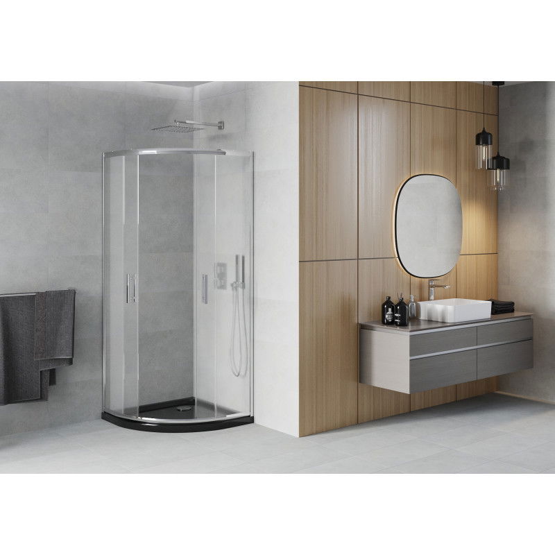 Mexen Rio cabină de duș semirotundă 90 x 90 cm, mat, crom + cădiță Flat, negru - 863-090-090-01-30-4170