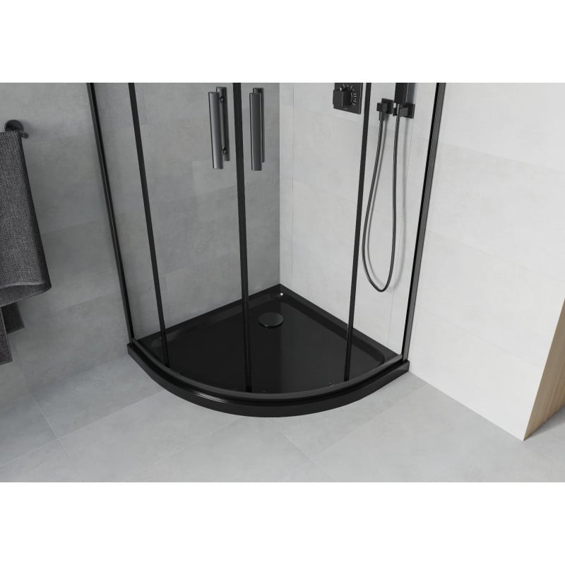 Mexen Rio 80 x 80 cm-es félköríves zuhanykabin, átlátszó, fekete + Flat, fekete zuhanytálca - 863-080-080-70-00-4170B