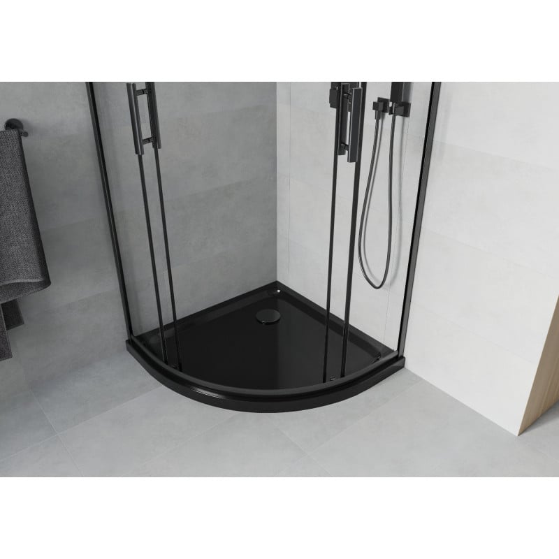 Mexen Rio 80 x 80 cm-es félköríves zuhanykabin, átlátszó, fekete + Flat, fekete zuhanytálca - 863-080-080-70-00-4170B