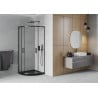 Cabina de duș Mexen Rio semi-circulară 80 x 80 cm, transparentă, neagră + bazin Flat, negru - 863-080-080-70-00-4170B