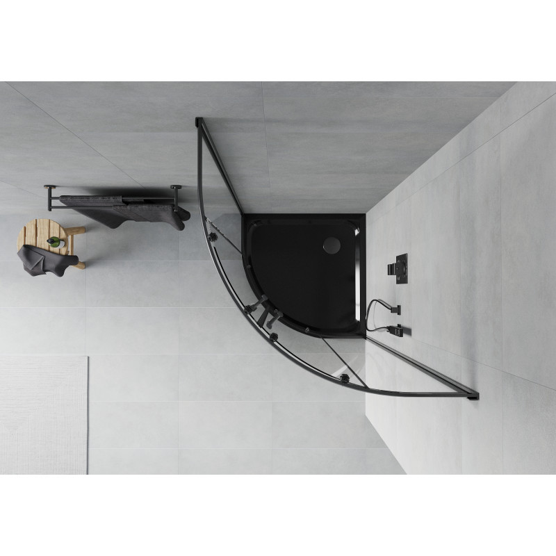 Mexen Rio cabină de duș semicirculară 90 x 90 cm, transparentă, neagră + cădiță Flat, neagră - 863-090-090-70-00-4170B