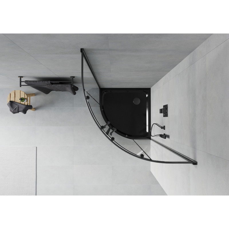 Mexen Rio cabină de duș semirotundă 90 x 90 cm, transparent, negru + cadă Flat, negru - 863-090-090-70-00-4170B